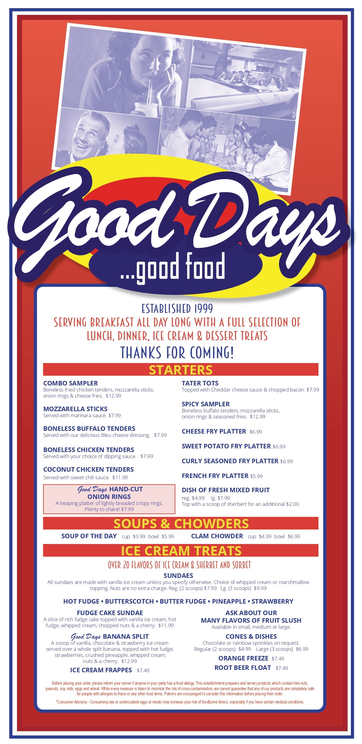 Good Days Menu Page 1